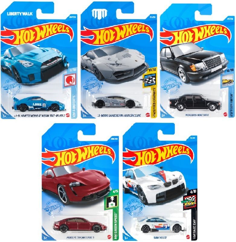 画像: 【HOT WHEELS ベーシック　単品5種セット (国内流通版/裏面日本語)】LBシルエット ワークス GT ニッサン 35GT-RR VER.2/LBワークス ランボルギーニ ウラカン クーペ/メルセデス ベンツ 500E/ポルシェ タイカン ターボ S/BMW M3 GT2のご予約を開始致しました。