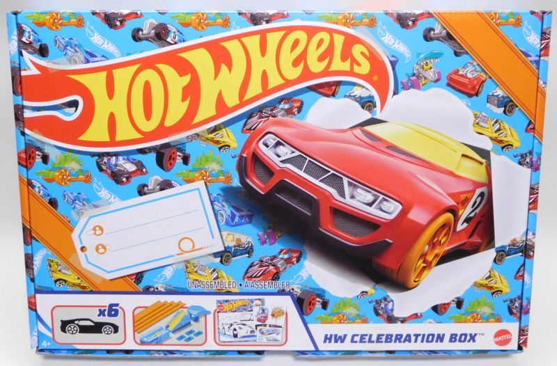 HW CELEBRATION BOX】 ミニカー6台、プレイセット、塗り絵、シール3枚