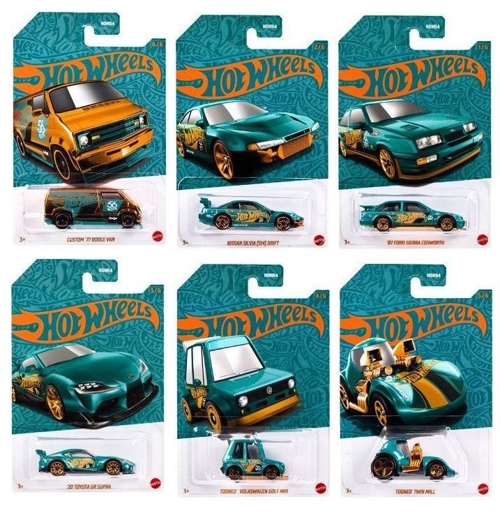 画像: 2024 HW 56TH ANNIVERSARY PEARL & CHROME SERIES2【6種セット】CUSTOM '77 DODGE VAN(CHASE)/'87 FORD SIERRA COSWORTH/NISSAN SILVIA(S14) DRIFT/'20 TOYOTA GR SUPRA/TOONED' VW GOLF MK1/TOONED' TWIN MILL (予約不可)(お一人様1セットまで）