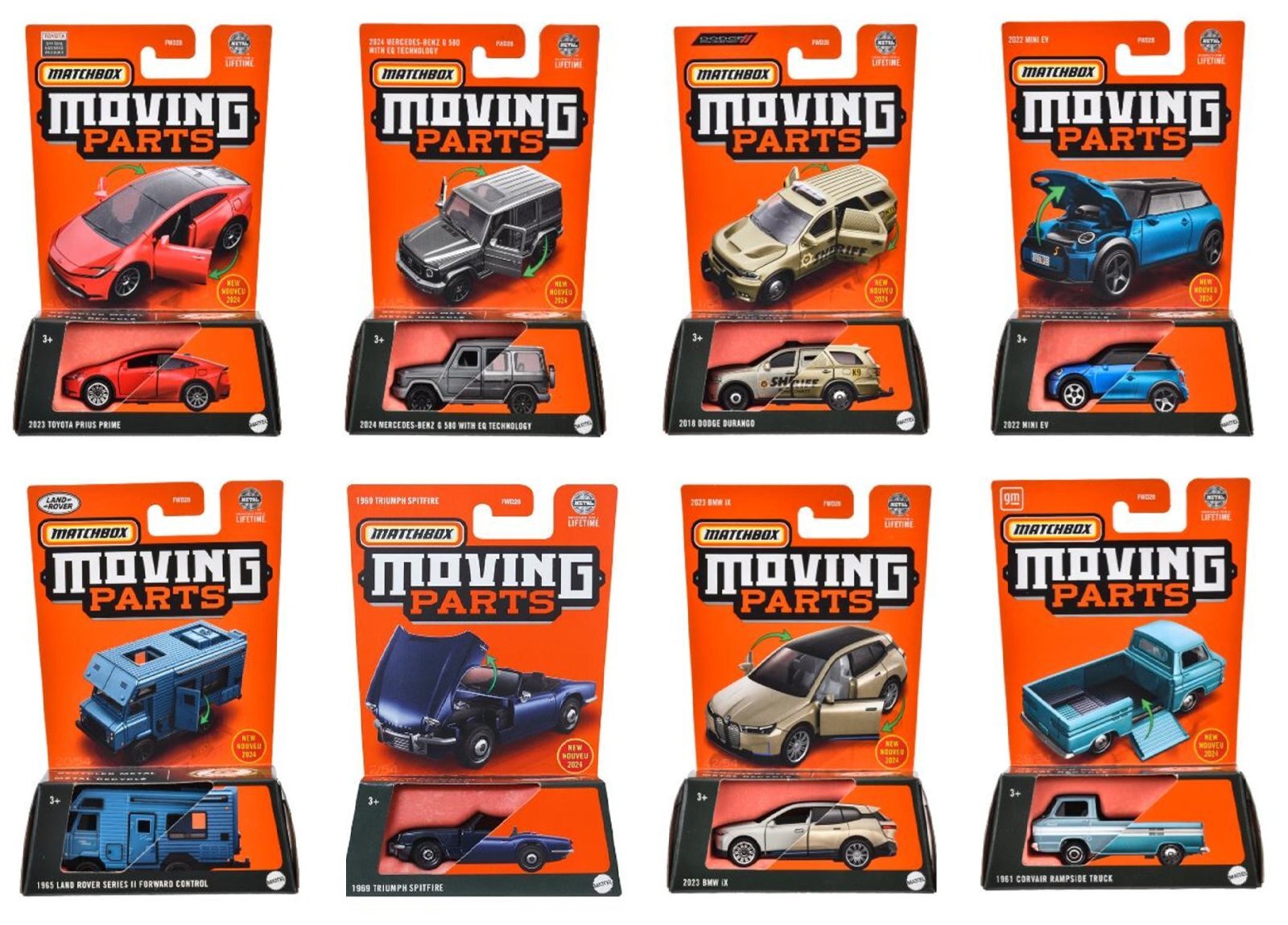 画像: 【仮予約】PRE-ORDER - 【2024 MATCHBOX MOVING PARTS　"R"アソート 8個入り】2023 トヨタ プリウス プライム/2024 メルセデス・ベンツ G 580 with EQテクノロジー/2018 ダッジ・デュランゴ/2022 ミニ EV/1965 ランドローバー シリーズII フォワードコントロール/1969 トライアンフ スピットファイア/2023 BMW iX/1961 コルヴェア ランプサイドトラック(2024年12月下旬入荷予定）