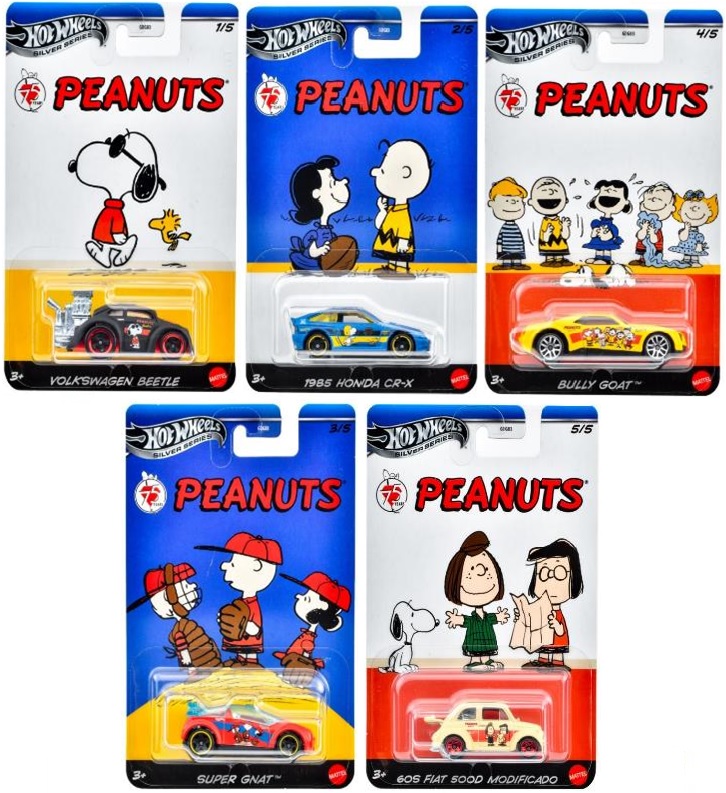 画像1: 【仮予約】PRE-ORDER - 2025【HWエンターテイメントテーマ アソート -  Peanuts（5種セット）】フォルクスワーゲン ビートル/1985 ホンダ CR-X/ブリー・ゴート/スーパー・ナット/'60sフィアット500D・モディフィカード(2025年3月上旬入荷予定）