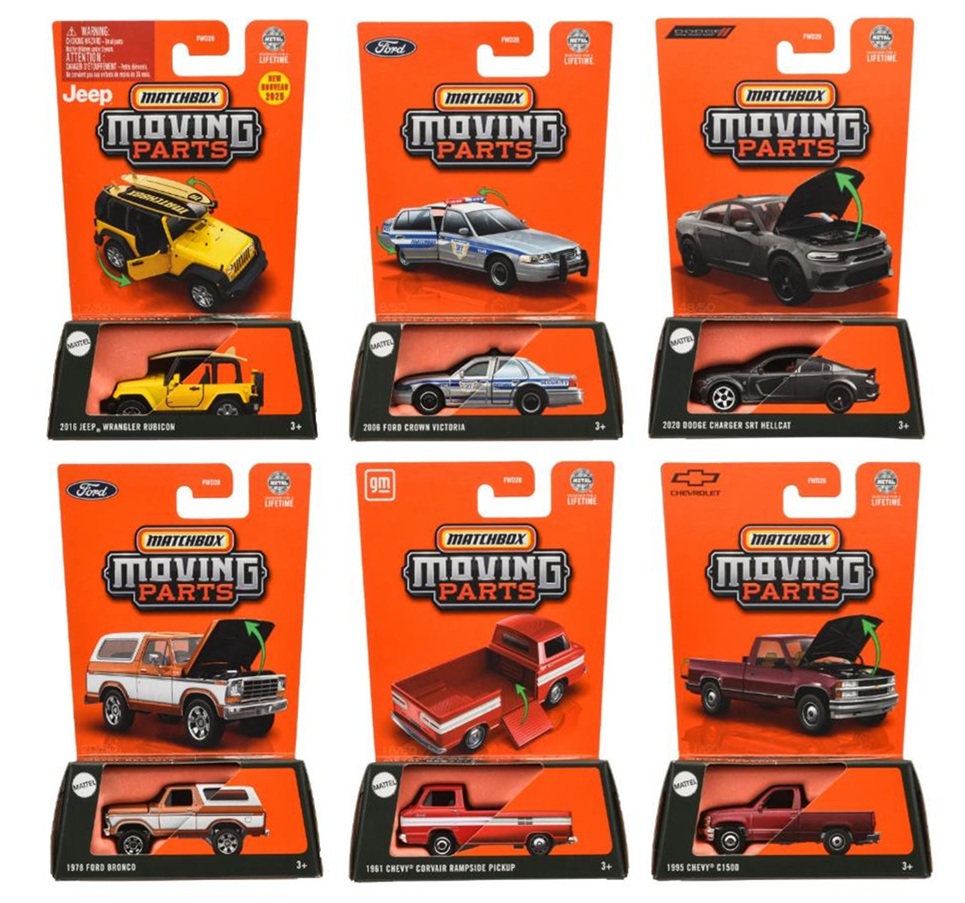 画像1: 【仮予約】PRE-ORDER - 【2025 MATCHBOX MOVING PARTS　"C"アソート 8個入り】2016 ジープ ラングラー ルビコン/2006 フォード クラウン ビクトリア/2020 ダッジチャージャー SRT ヘルキャット/1978 フォード ブロンコ/1961 シェビー コルヴェア ランプサイド ピックアップ/1995 シェビー C1500(2025年4月下旬入荷予定）